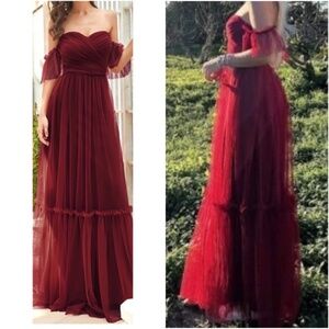 Luxe Mesh Off Shoulder Bridal Prom Formal Maxi Dress